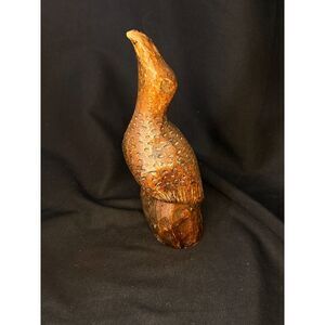 Hand Carved Wooden Bird Sculpture Folk Tribal Art 7.5"
